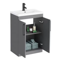 Arezzo L-Shaped Shower Bath Suite - 1700mm with Grey Vanity Unit + Square Toilet 11 Arezzo L-Shaped Shower Bath Suite - 1700mm with Grey Vanity Unit + Square Toilet -Cloakroom Suites Shop AZLBSG d3 460