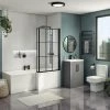 Arezzo L-Shaped Shower Bath Suite - 1700mm with Grey Vanity Unit + Square Toilet 2 Arezzo L-Shaped Shower Bath Suite - 1700mm with Grey Vanity Unit + Square Toilet -Cloakroom Suites Shop AZLBSG p