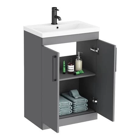 Arezzo L-Shaped Shower Bath Suite - 1700mm with Grey Vanity Unit + Wall Hung Toilet 6 Arezzo L-Shaped Shower Bath Suite - 1700mm with Grey Vanity Unit + Wall Hung Toilet - Image 4