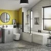 Arezzo L-Shaped Shower Bath Suite - 1700mm with Grey Vanity Unit + Wall Hung Toilet 1 Arezzo L-Shaped Shower Bath Suite - 1700mm with Grey Vanity Unit + Wall Hung Toilet -Cloakroom Suites Shop AZLSMBWH p
