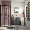 Arezzo Matt Black 900mm Quadrant Shower Suite with Matt Grey Vanity Unit + Modern Round Toilet 2 Arezzo Matt Black 900mm Quadrant Shower Suite with Matt Grey Vanity Unit + Modern Round Toilet -Cloakroom Suites Shop AZMB9ES p