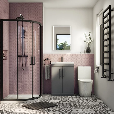 Arezzo Matt Black 900mm Quadrant Shower Suite with Matt Grey Vanity Unit + Modern Round Toilet 3 Arezzo Matt Black 900mm Quadrant Shower Suite with Matt Grey Vanity Unit + Modern Round Toilet