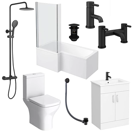 Arezzo Matt Black Complete Modern Bathroom Package (incl. L-Shaped Bath) 3 Arezzo Matt Black Complete Modern Bathroom Package (incl. L-Shaped Bath)