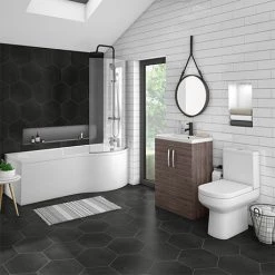 Brooklyn Grey Avola Bathroom Suite + B-Shaped Bath