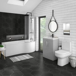 Brooklyn Grey Mist Bathroom Suite + B-Shaped Bath
