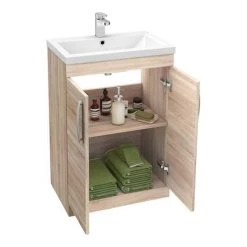 Brooklyn Natural Oak L Shaped Bath Suite (with Vanity + Tall Cabinet) 12 Brooklyn Natural Oak L Shaped Bath Suite (with Vanity + Tall Cabinet) -Cloakroom Suites Shop BNVT d5 460