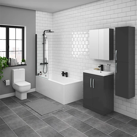 Brooklyn Gloss Grey Bathroom Suite with Tall Cabinet 3 Brooklyn Gloss Grey Bathroom Suite with Tall Cabinet