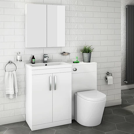 Brooklyn White Gloss Modern Sink Vanity Unit + Toilet Package 3 Brooklyn White Gloss Modern Sink Vanity Unit + Toilet Package