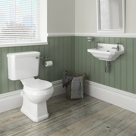 Carlton Traditional Cloakroom Suite - Close Couple Toilet & Wall Hung Basin 3 Carlton Traditional Cloakroom Suite - Close Couple Toilet & Wall Hung Basin