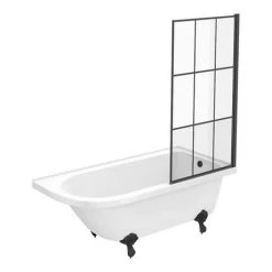 Chatsworth Traditional Shower Bath Suite - 1700mm with Matt Black Grid Screen + Leg Set -Cloakroom Suites Shop CHTBLK17 d3 460