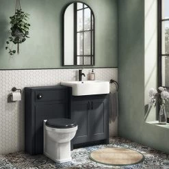 Cloakroom Suites Shop 28 Chatsworth Traditional Graphite Semi-Recessed Vanity Unit w. Matt Black Handles + Toilet Package