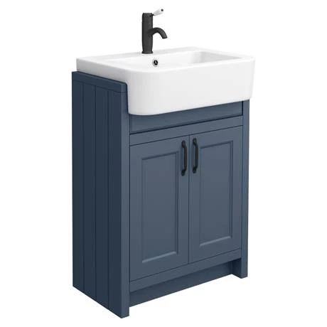 Chatsworth Traditional Blue Semi-Recessed Vanity Unit w. Matt Black Handles + Toilet Package 4 Chatsworth Traditional Blue Semi-Recessed Vanity Unit w. Matt Black Handles + Toilet Package - Image 2