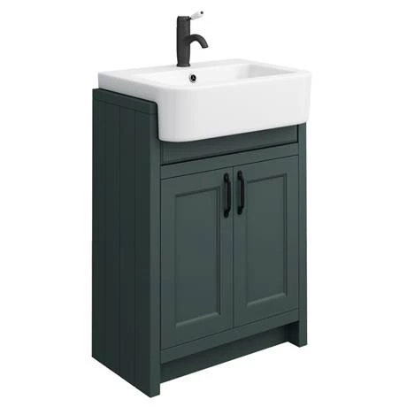 Chatsworth Traditional Green Semi-Recessed Vanity Unit w. Matt Black Handles + Toilet Package 4 Chatsworth Traditional Green Semi-Recessed Vanity Unit w. Matt Black Handles + Toilet Package - Image 2