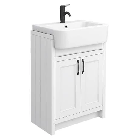 Chatsworth Traditional White Semi-Recessed Vanity Unit w. Matt Black Handles + Toilet Package 4 Chatsworth Traditional White Semi-Recessed Vanity Unit w. Matt Black Handles + Toilet Package - Image 2