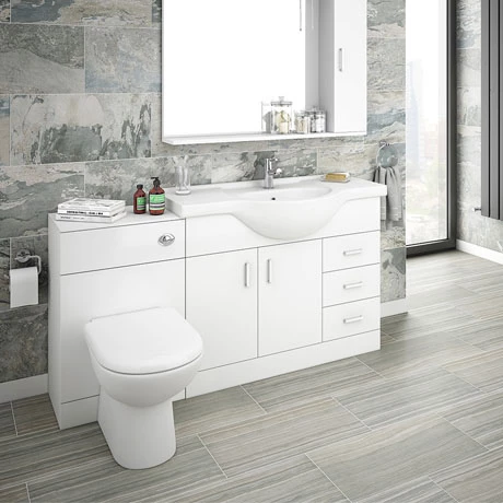 Cove 1520mm Vanity Unit Bathroom Suite (High Gloss White - Depth 330mm) 3 Cove 1520mm Vanity Unit Bathroom Suite (High Gloss White - Depth 330mm)