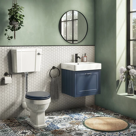 Chatsworth Wall Hung Blue Vanity with Chrome Handle & Low Level Toilet 3 Chatsworth Wall Hung Blue Vanity with Chrome Handle & Low Level Toilet