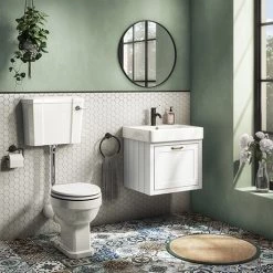 Chatsworth Wall Hung White Vanity with Brass Handle & Low Level Toilet
