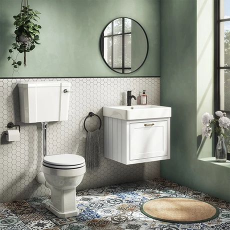 Chatsworth Wall Hung White Vanity with Brass Handle & Low Level Toilet 3 Chatsworth Wall Hung White Vanity with Brass Handle & Low Level Toilet