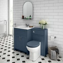 Chatsworth White Marble Traditional Blue Vanity Unit + Toilet Package