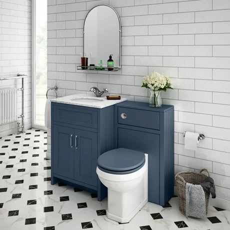 Chatsworth White Marble Traditional Blue Vanity Unit + Toilet Package 3 Chatsworth White Marble Traditional Blue Vanity Unit + Toilet Package