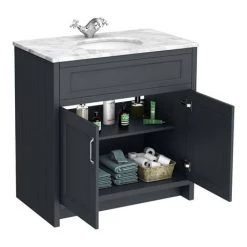 Chatsworth White Marble 810mm Traditional Graphite Vanity Unit + Toilet Package 12 Chatsworth White Marble 810mm Traditional Graphite Vanity Unit + Toilet Package -Cloakroom Suites Shop CWM810WCBLK d6 460