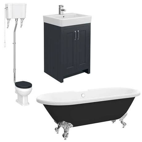 Chatsworth High Level Graphite Roll Top Bathroom Suite inc. Black Bath 6 Chatsworth High Level Graphite Roll Top Bathroom Suite inc. Black Bath - Image 4