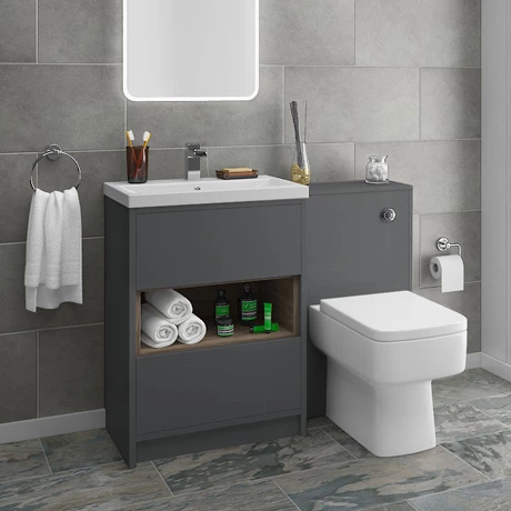 Haywood Grey Modern Sink Vanity Unit + Toilet Package 3 Haywood Grey Modern Sink Vanity Unit + Toilet Package