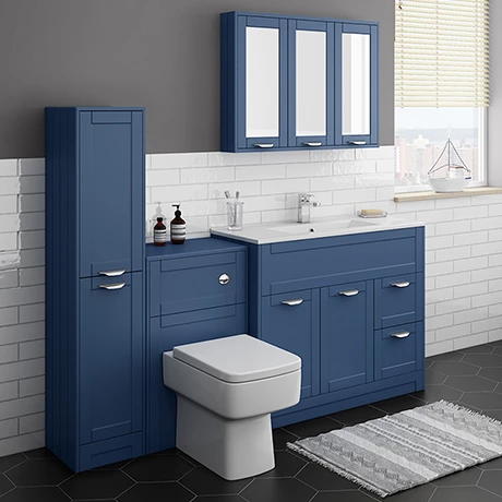 Keswick Blue 1015mm Sink Vanity Unit, Tall Boy + Toilet Package 3 Keswick Blue 1015mm Sink Vanity Unit, Tall Boy + Toilet Package