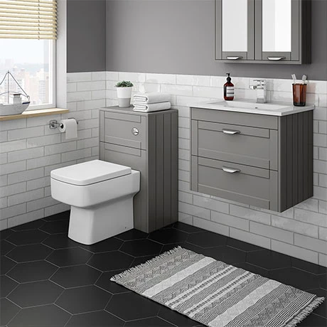 Keswick Grey Wall Hung 2-Drawer Vanity Unit + Toilet Package 3 Keswick Grey Wall Hung 2-Drawer Vanity Unit + Toilet Package
