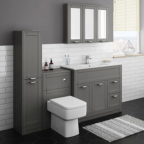 Keswick Grey 1015mm Sink Vanity Unit, Tall Boy + Toilet Package 3 Keswick Grey 1015mm Sink Vanity Unit, Tall Boy + Toilet Package