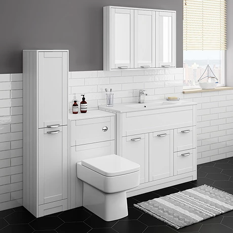 Keswick White 1015mm Sink Vanity Unit, Tall Boy + Toilet Package 3 Keswick White 1015mm Sink Vanity Unit, Tall Boy + Toilet Package