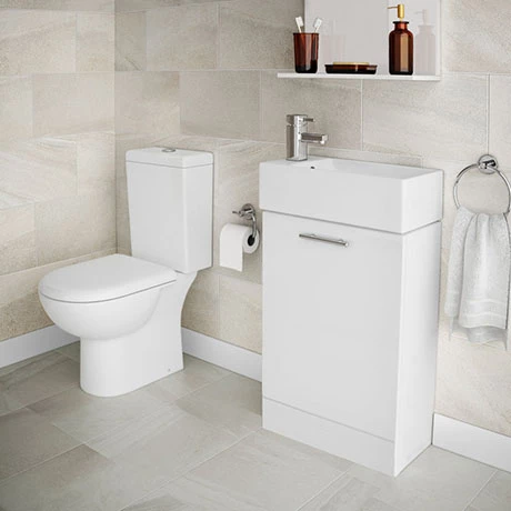 Knedlington Short Projection Toilet with 480mm Cabinet + Basin Set 3 Knedlington Short Projection Toilet with 480mm Cabinet + Basin Set