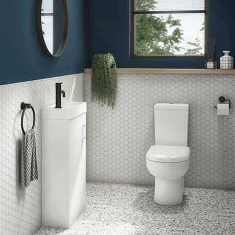 Milan Minimalist Compact Floor Standing Vanity Unit + Knedlington Close Coupled Toilet 3 Milan Minimalist Compact Floor Standing Vanity Unit + Knedlington Close Coupled Toilet