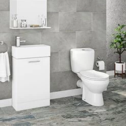 Melbourne Close Coupled Toilet incl. White Compact Cabinet + Basin Set