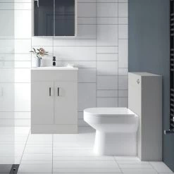 Toreno Modern Light Grey Sink Vanity Unit + Toilet Package