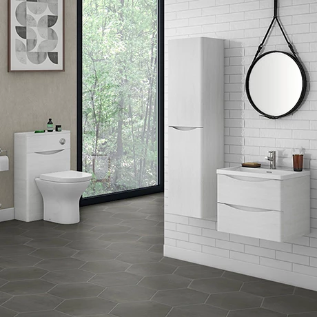 Monza White Ash Wall Hung Bathroom Furniture Package 3 Monza White Ash Wall Hung Bathroom Furniture Package
