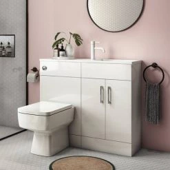 Valencia Slimline Combination Basin & Toilet Unit - White Gloss - (1000 x 305mm) 12 Valencia Slimline Combination Basin & Toilet Unit - White Gloss - (1000 x 305mm) -Cloakroom Suites Shop SLFP N D5 460