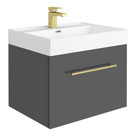 Valencia Bathroom Suite (Toilet, Grey Vanity with Brass Handle, L-Shaped Bath + Screen) 4 Valencia Bathroom Suite (Toilet, Grey Vanity with Brass Handle, L-Shaped Bath + Screen) - Image 2