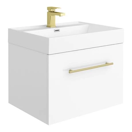 Valencia Bathroom Suite (Toilet, White Vanity with Brass Handle, L-Shaped Bath + Screen) 4 Valencia Bathroom Suite (Toilet, White Vanity with Brass Handle, L-Shaped Bath + Screen) - Image 2