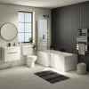 Valencia Bathroom Suite (Toilet, White Vanity with Black Handle, L-Shaped Bath + Screen) -Cloakroom Suites Shop VBSGWBL6 p