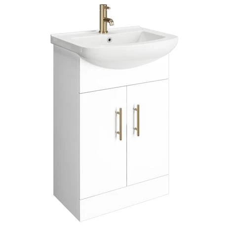 Venice 560mm Gloss White Vanity Unit with Brushed Brass Handles + Toilet Package 4 Venice 560mm Gloss White Vanity Unit with Brushed Brass Handles + Toilet Package - Image 2