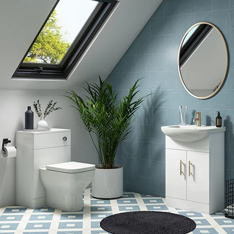 Venice 560mm Gloss White Vanity Unit with Brushed Brass Handles + Toilet Package 3 Venice 560mm Gloss White Vanity Unit with Brushed Brass Handles + Toilet Package